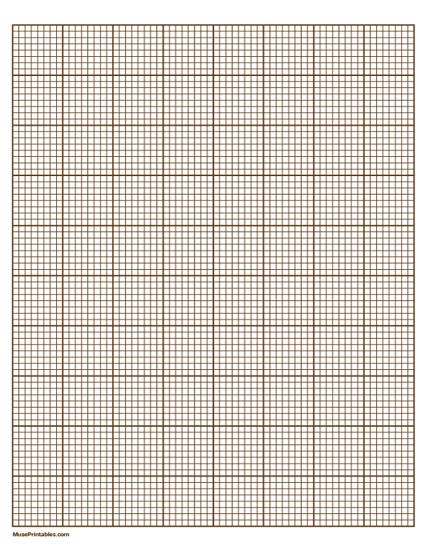 8 Squares Per Inch Brown Graph Paper : Letter-sized paper (8.5 x 11)