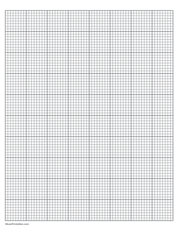 8 Squares Per Inch Gray Graph Paper : Letter-sized paper (8.5 x 11)