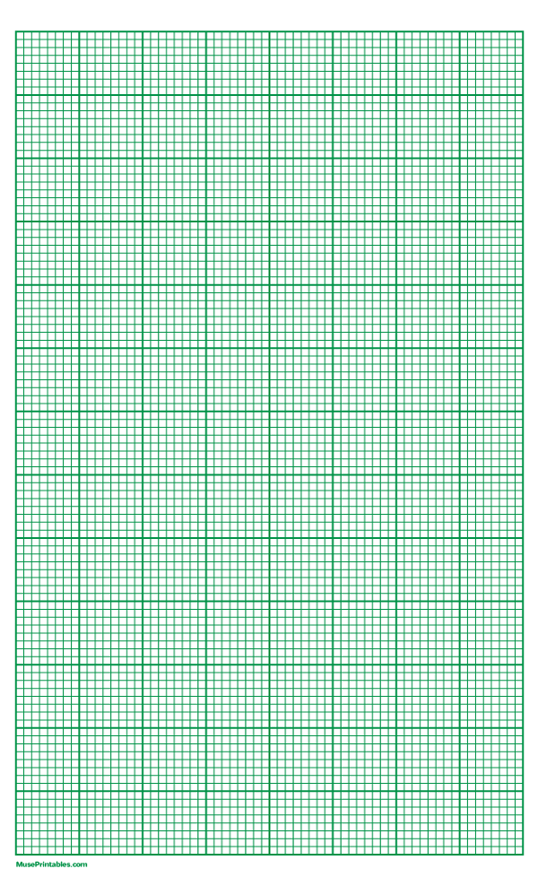 8 Squares Per Inch Green Graph Paper : Legal-sized paper (8.5 x 14)