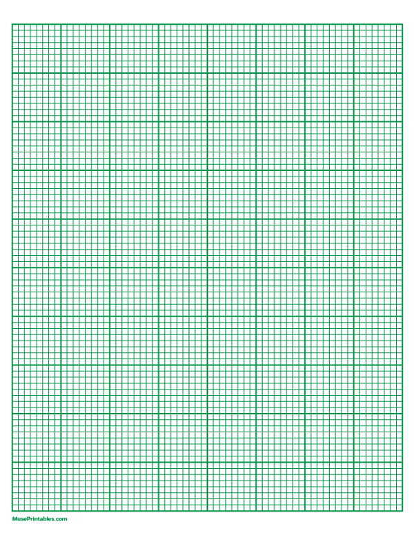 8 Squares Per Inch Green Graph Paper : Letter-sized paper (8.5 x 11)