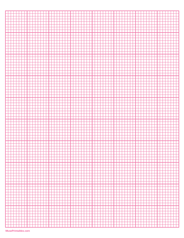 8 Squares Per Inch Pink Graph Paper : Letter-sized paper (8.5 x 11)