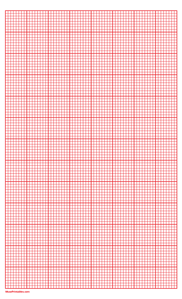 8 Squares Per Inch Red Graph Paper : Legal-sized paper (8.5 x 14)