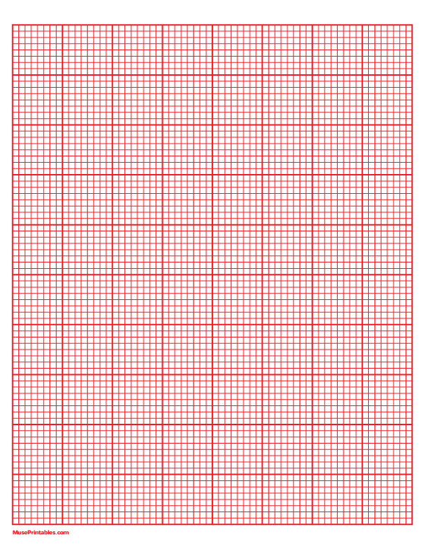 8 Squares Per Inch Red Graph Paper : Letter-sized paper (8.5 x 11)
