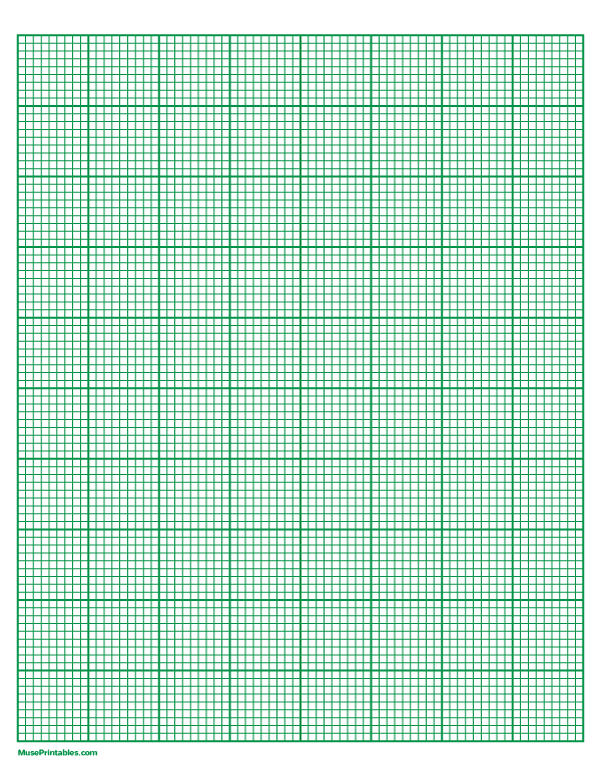 9 Squares Per Inch Green Graph Paper : Letter-sized paper (8.5 x 11)