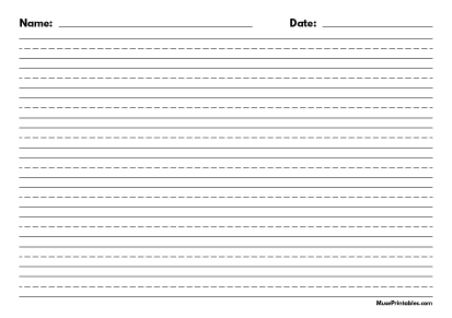Black and White Name and Date Handwriting Paper (1/2-inch Landscape) - A4