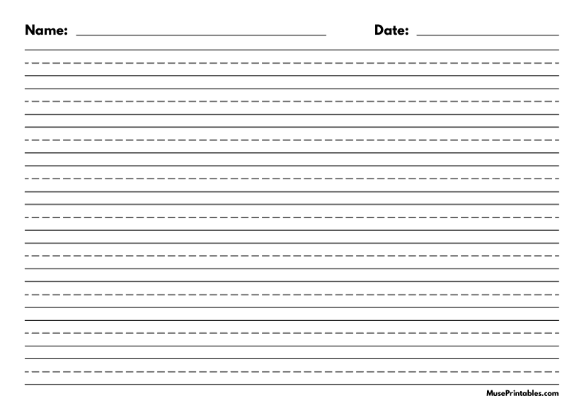 Black and White Name and Date Handwriting Paper (1/2-inch Landscape): A4-sized paper (8.27 x 11.69)