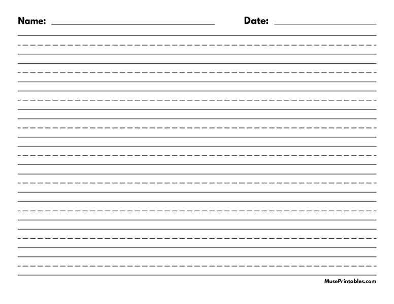 printable black and white name and date handwriting paper