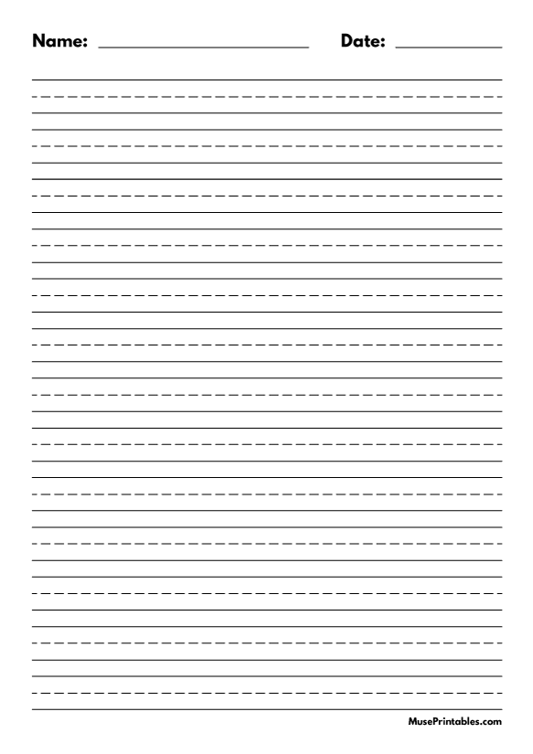 Black and White Name and Date Handwriting Paper (1/2-inch Portrait): A4-sized paper (8.27 x 11.69)