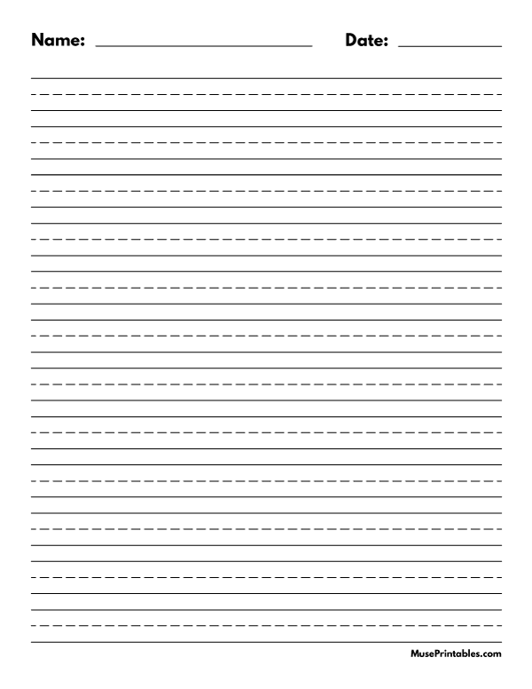 Black and White Name and Date Handwriting Paper (1/2-inch Portrait): Letter-sized paper (8.5 x 11)