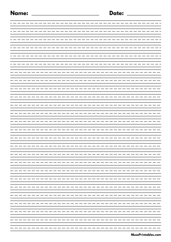 printable black and white name and date handwriting paper 14 inch