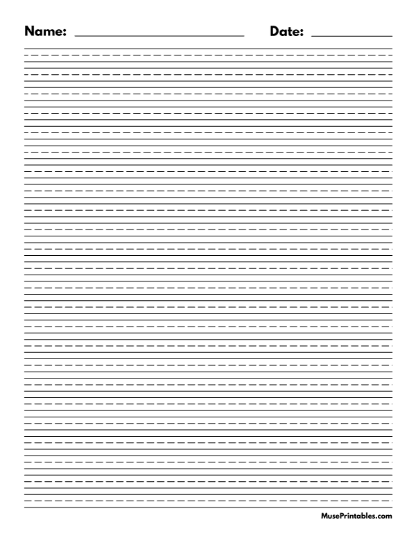 Black and White Name and Date Handwriting Paper (1/4-inch Portrait): Letter-sized paper (8.5 x 11)