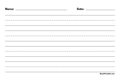 Black and White Name and Date Handwriting Paper (1-inch Landscape) - A4