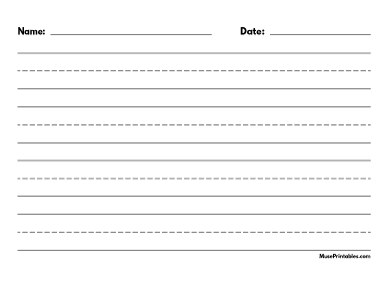 Black and White Name and Date Handwriting Paper (1-inch Landscape) - Letter