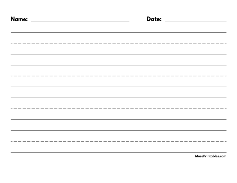 Black and White Name and Date Handwriting Paper (1-inch Landscape): Letter-sized paper (8.5 x 11)