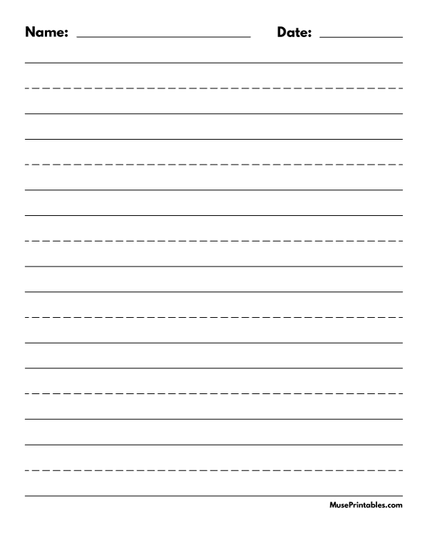 Black and White Name and Date Handwriting Paper (1-inch Portrait): Letter-sized paper (8.5 x 11)