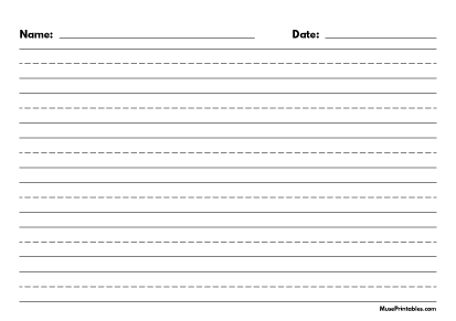 Black and White Name and Date Handwriting Paper (3/4-inch Landscape) - A4