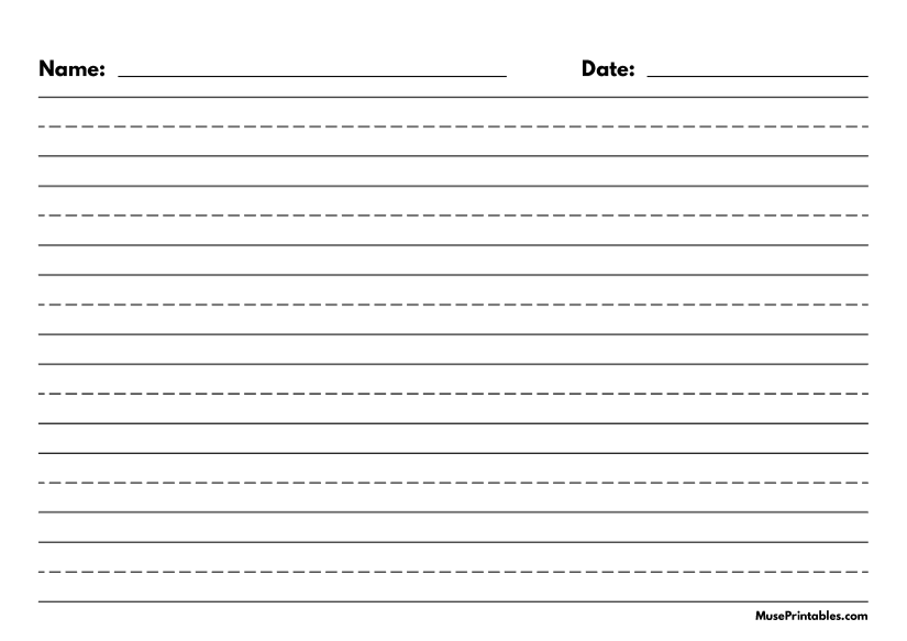 Black and White Name and Date Handwriting Paper (3/4-inch Landscape): A4-sized paper (8.27 x 11.69)