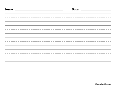 Black and White Name and Date Handwriting Paper (3/4-inch Landscape) - Letter