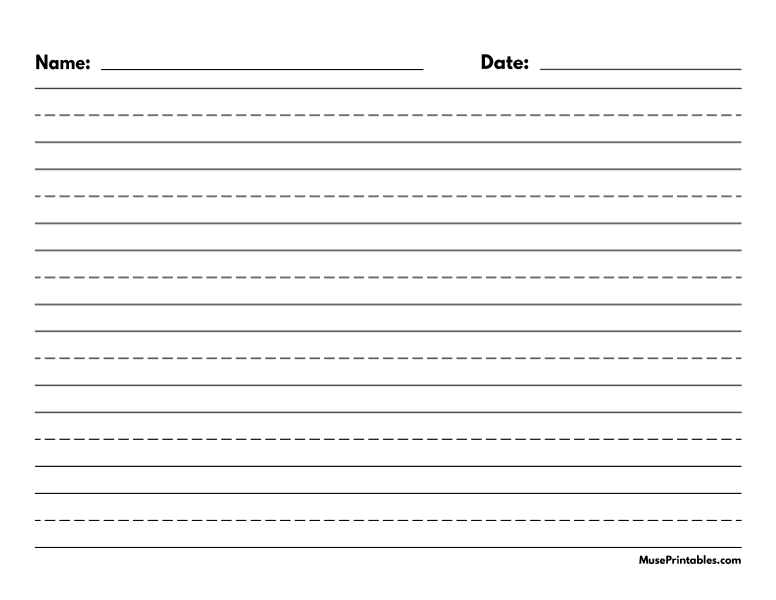 Black and White Name and Date Handwriting Paper (3/4-inch Landscape): Letter-sized paper (8.5 x 11)