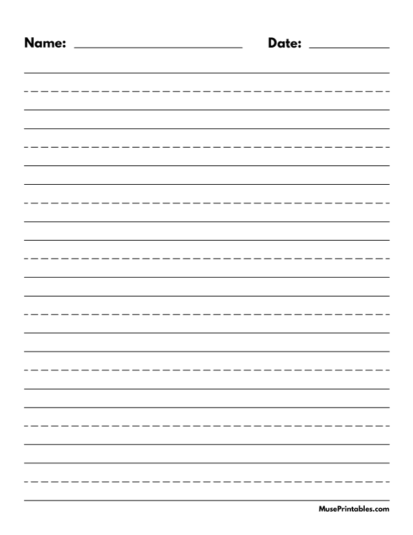 Black and White Name and Date Handwriting Paper (3/4-inch Portrait): Letter-sized paper (8.5 x 11)