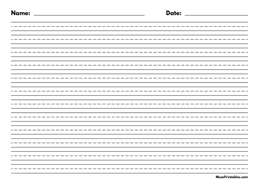 Black and White Name and Date Handwriting Paper (3/8-inch Landscape): A4-sized paper (8.27 x 11.69)