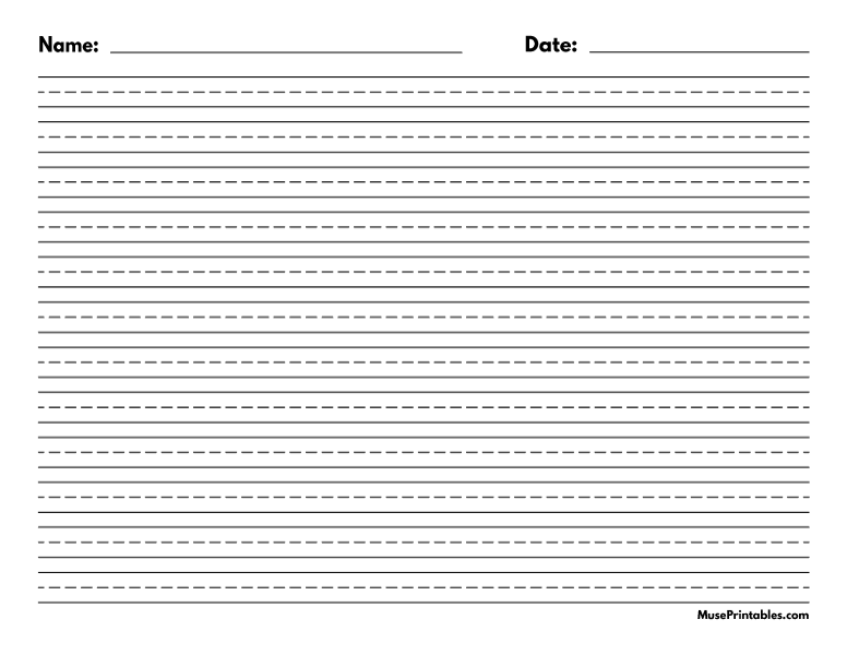 Printable Black and White Name and Date Handwriting Paper (3/8inch