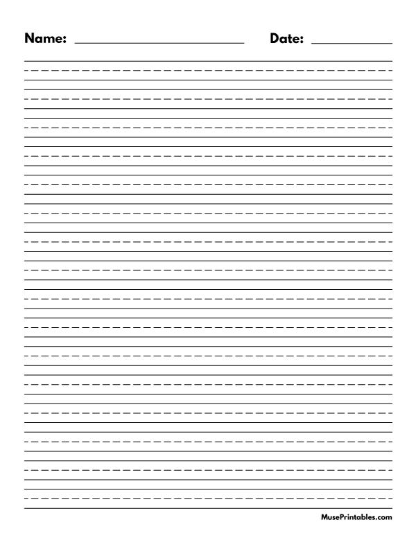 Black and White Name and Date Handwriting Paper (3/8-inch Portrait): Letter-sized paper (8.5 x 11)
