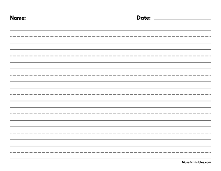 Black and White Name and Date Handwriting Paper (5/8-inch Landscape): Letter-sized paper (8.5 x 11)