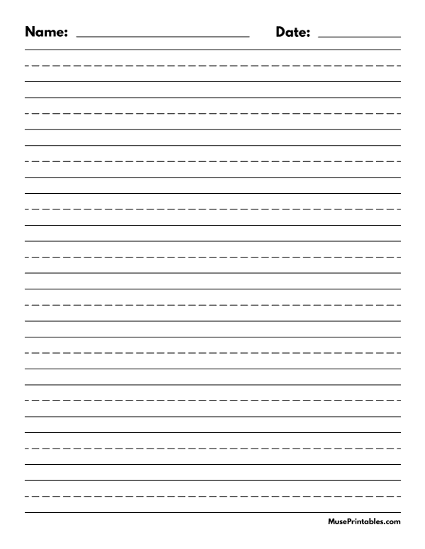 Black and White Name and Date Handwriting Paper (5/8-inch Portrait): Letter-sized paper (8.5 x 11)