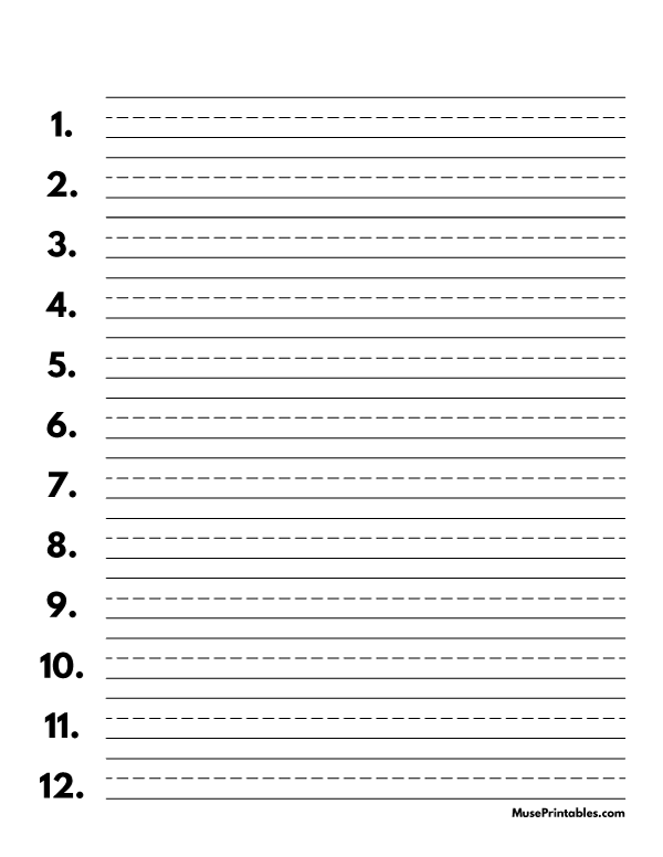 Black and White Numbered Handwriting Paper (1/2-inch Portrait): Letter-sized paper (8.5 x 11)