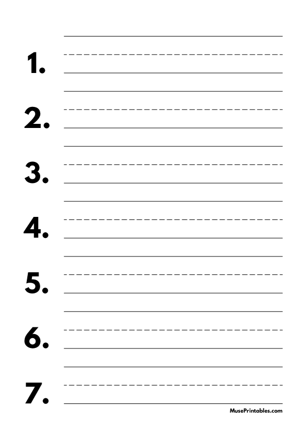 Printable Black and White Numbered Handwriting Paper (1inch Portrait