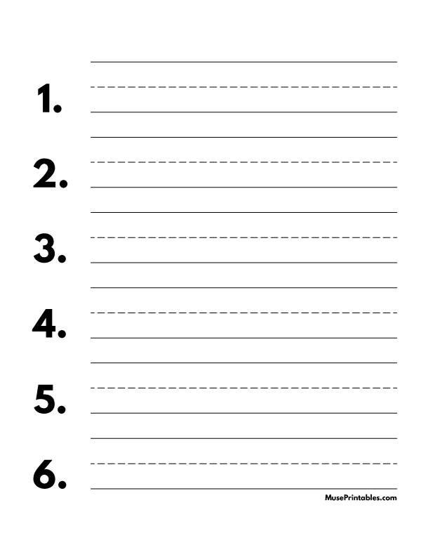 Printable Black and White Numbered Handwriting Paper (1inch Portrait