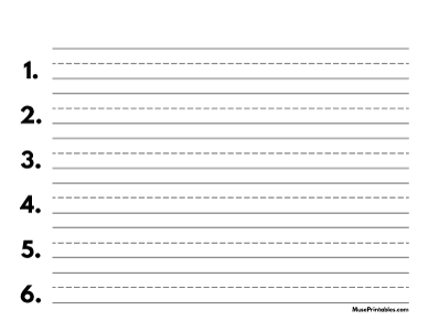 Black and White Numbered Handwriting Paper (3/4-inch Landscape) - Letter