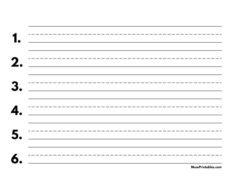 Black and White Numbered Handwriting Paper (3/4-inch Landscape): Letter-sized paper (8.5 x 11)