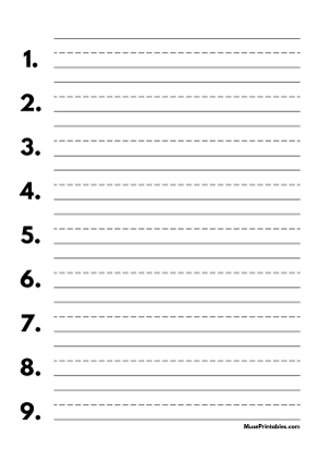 Black and White Numbered Handwriting Paper (3/4-inch Portrait) - A4
