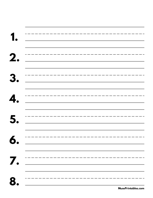 Black and White Numbered Handwriting Paper (3/4-inch Portrait): Letter-sized paper (8.5 x 11)