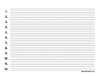Black and White Numbered Handwriting Paper (3/8-inch Landscape) - Letter