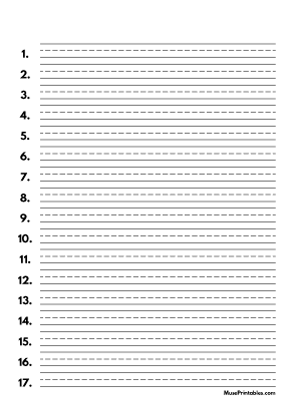 Black and White Numbered Handwriting Paper (3/8-inch Portrait) - A4