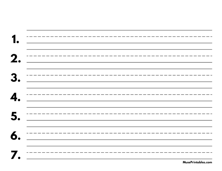 Black and White Numbered Handwriting Paper (5/8-inch Landscape): Letter-sized paper (8.5 x 11)