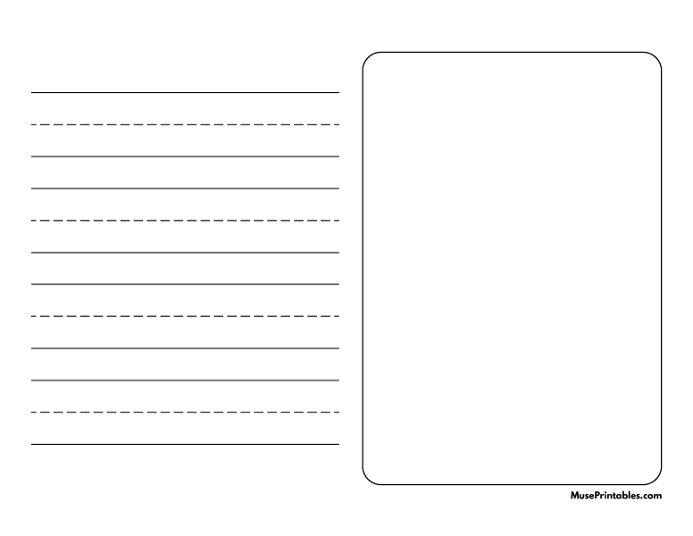 Black and White Story Handwriting Paper (1-inch Landscape): Letter-sized paper (8.5 x 11)