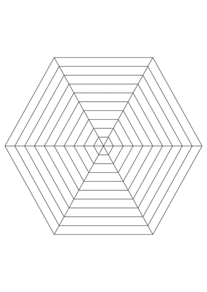 Black Concentric Hexagon Graph Paper  - A4