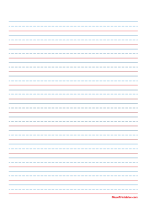 Blue and Red Handwriting Paper (1/2-inch Portrait) - A4