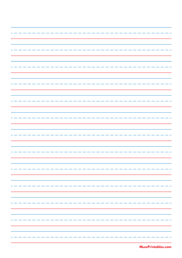 Blue and Red Handwriting Paper (1/2-inch Portrait): A4-sized paper (8.27 x 11.69)