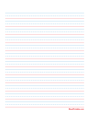 Blue and Red Handwriting Paper (1/2-inch Portrait) - Letter