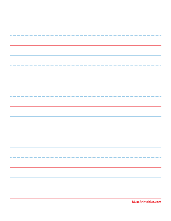 Blue and Red Handwriting Paper (1-inch Portrait): Letter-sized paper (8.5 x 11)