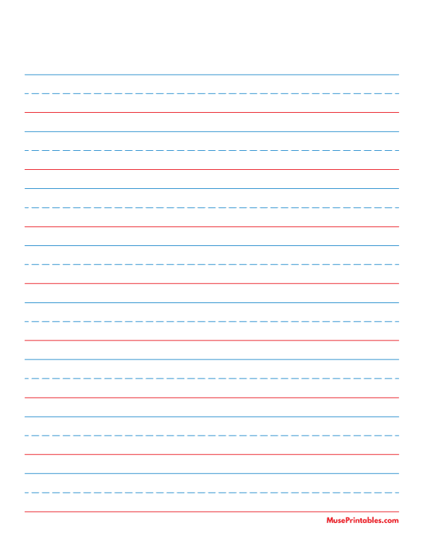 Printable Blue and Red Handwriting Paper (3/4 inch Portrait) for Letter