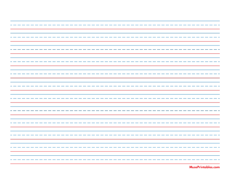 Blue and Red Handwriting Paper (3/8-inch Landscape): Letter-sized paper (8.5 x 11)