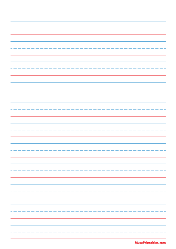 Blue and Red Handwriting Paper (5/8-inch Portrait): A4-sized paper (8.27 x 11.69)