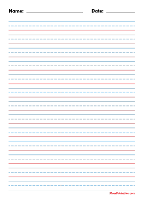 Blue and Red Name and Date Handwriting Paper (1/2-inch Portrait) - A4