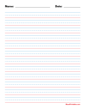 Blue and Red Name and Date Handwriting Paper (1/2-inch Portrait) - Letter